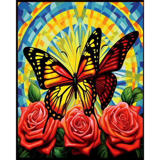 Schilderen op nummer Dieren - Vlinder met Kleurrijke Bloemen - 9966976