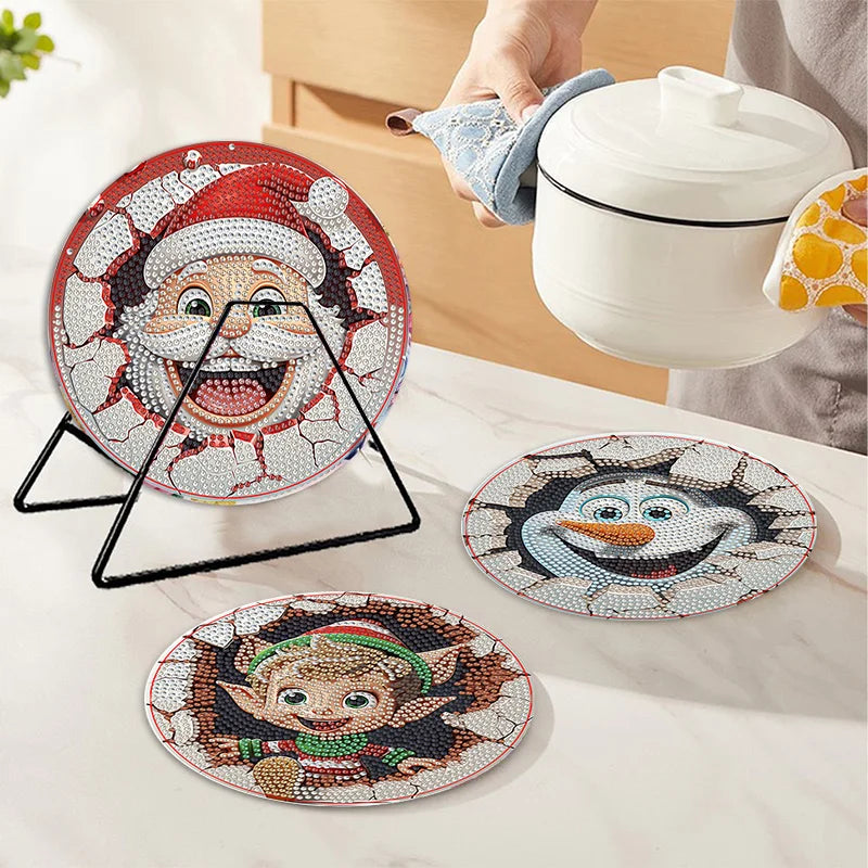 Diamond Painting Placemats Kerst Figuren Set van 4 Antislip Tafelmats