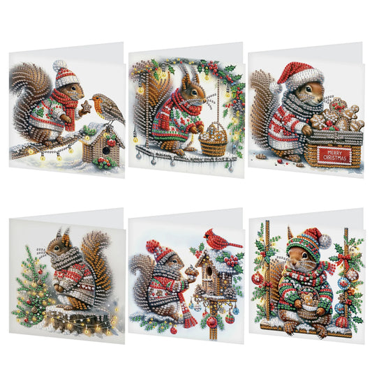 Diamond Painting Kerstkaarten set kerst eekhoorn wenskaarten met enveloppen 6 stuks
