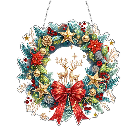 Diamond Painting Kerstkrans Acryl Raamhanger met Strass Steentjes - GH379