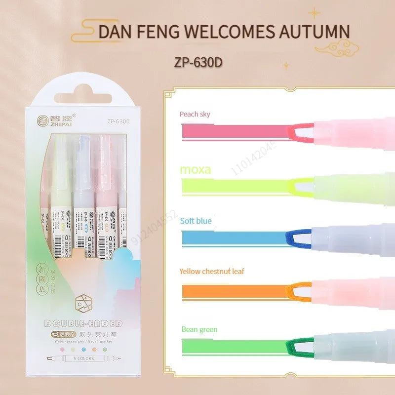 Stiften set 5 stuks met dubbele punt in zachte pastelkleuren
