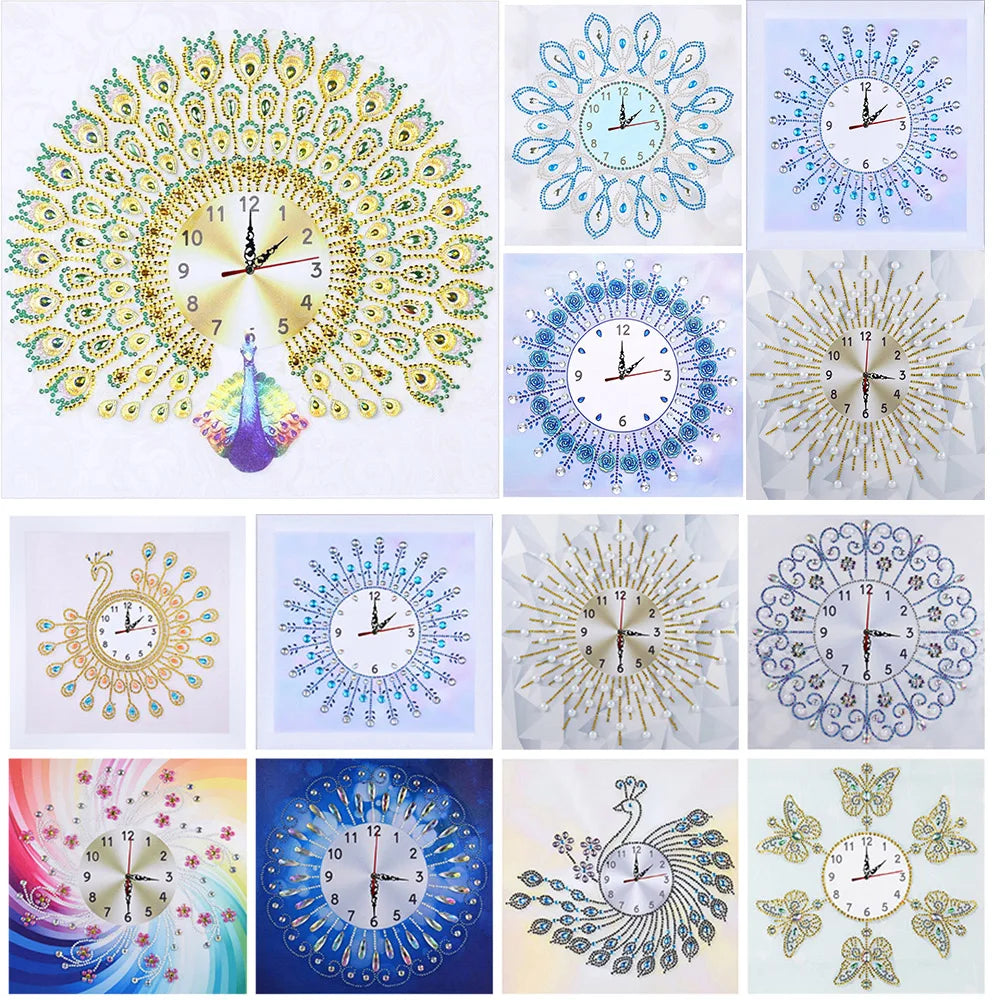 Diamond Painting Klok Pauw 35x35cm Speciale Steentjes Wanddecoratie
