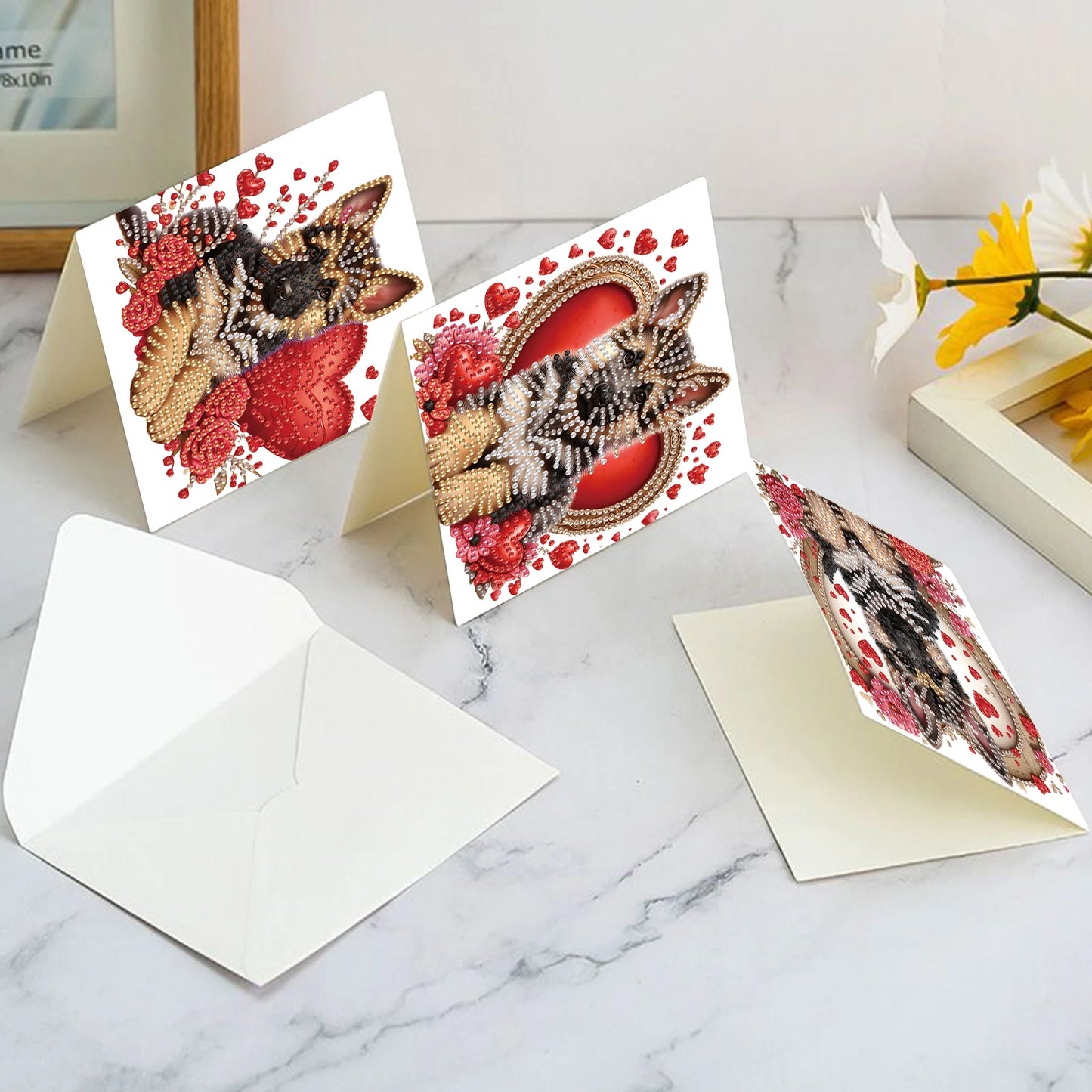 Diamond Painting Wenskaarten Set - 6 Stuks Herdershond