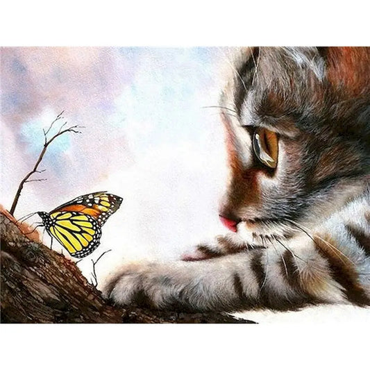 Diamond Painting Dieren - Kat met bloemen landschap wanddecoratie - DZDP32715