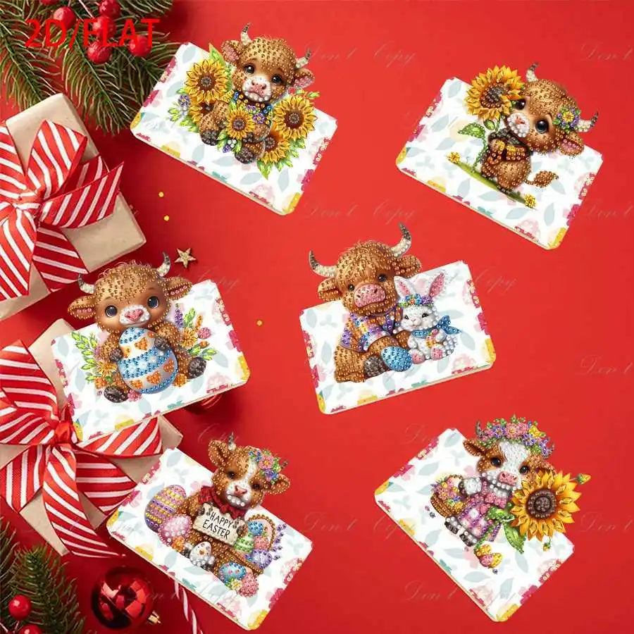 Diamond Painting Wenskaarten Pasen Set van 6 met Paasei en Zonnebloem