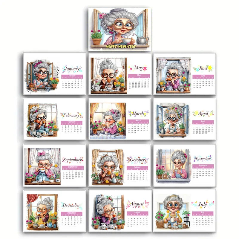 Diamond Painting Kalender met Kerst en Familie Thema – 13 Pagina’s Tafelkalender