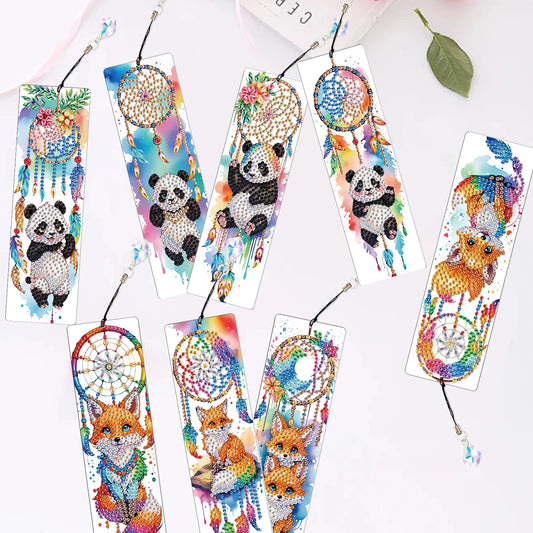 Diamond Painting Boekenlegger Panda en Vos Set van 8 Stuks