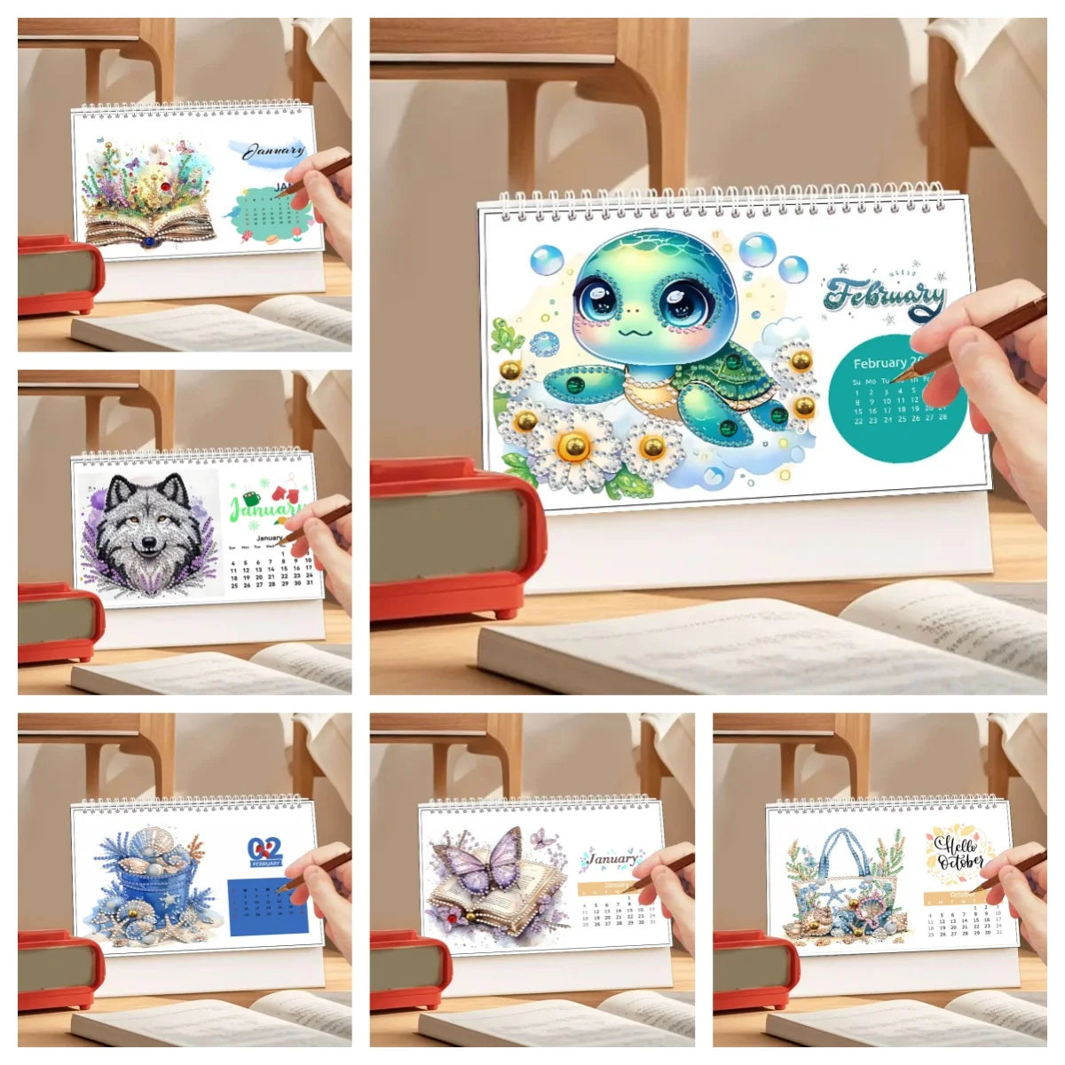 Diamond Painting Kalender met Dieren en Bloemen – 13 Pagina’s Bureaukalender