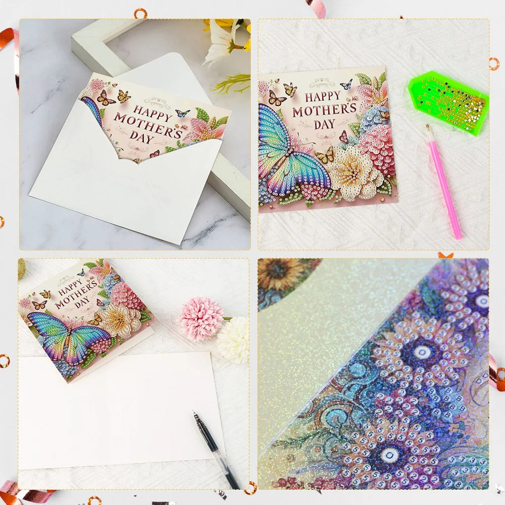 Diamond Painting Wenskaarten set Moederdag met enveloppen 6 stuks