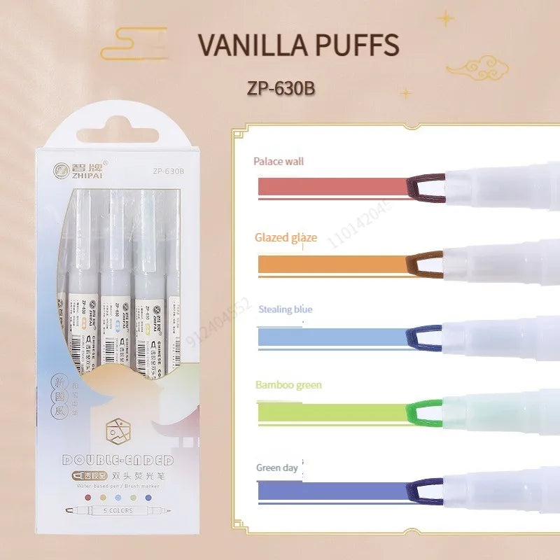 Stiften set 5 stuks met dubbele punt in zachte pastelkleuren