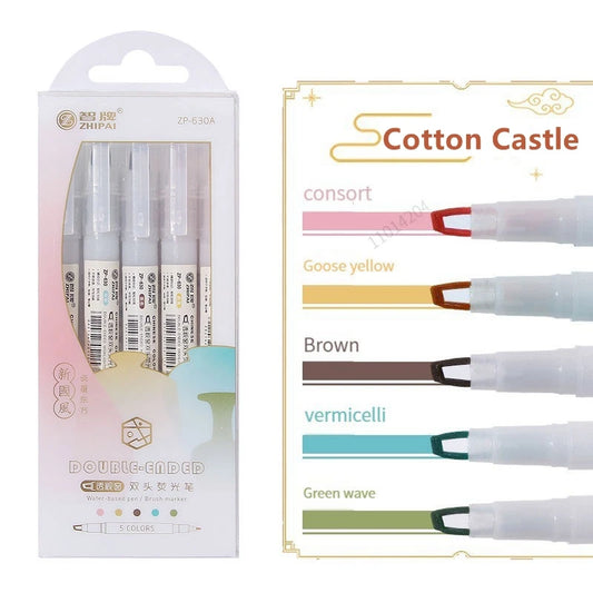 Stiften set 5 stuks met dubbele punt in zachte pastelkleuren