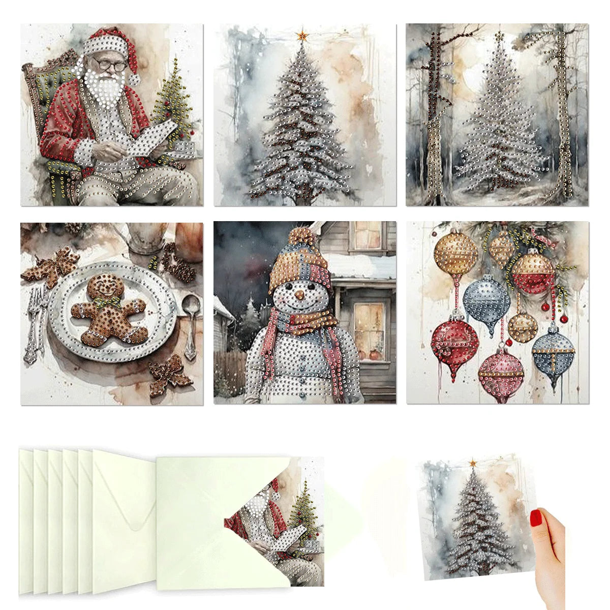 Diamond Painting Kerstkaarten set 6 stuks met enveloppen - HK082