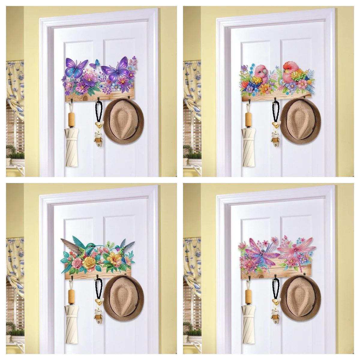 Diamond Painting Kapstok/Sleutelrek met Dierenprint en 3 Haken