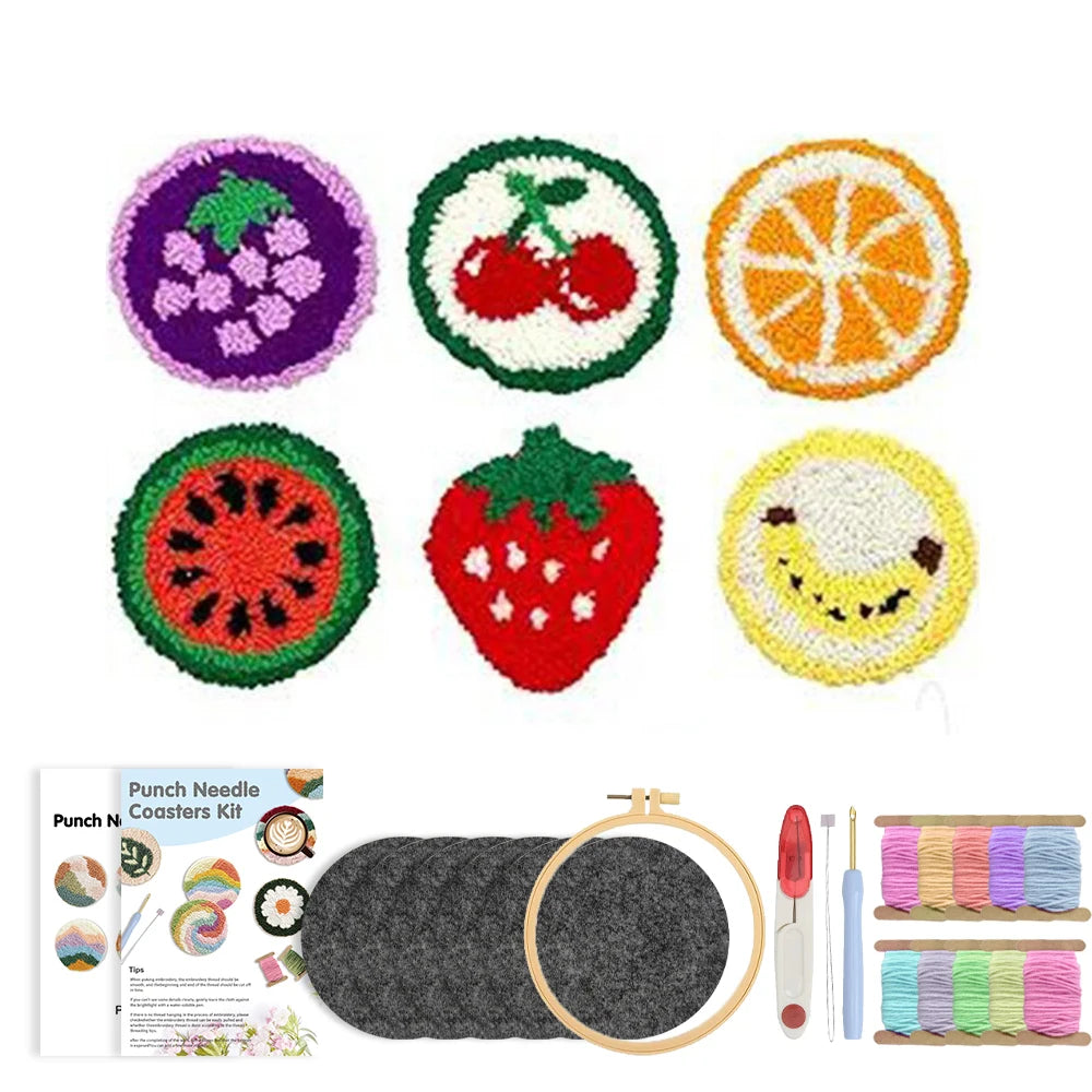 Punch Needle pakket Fruit onderzetters complete startersset 6-delig