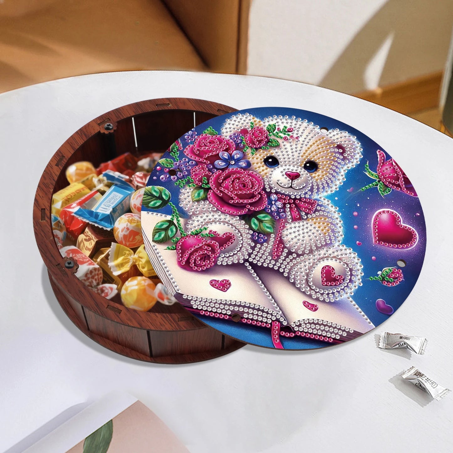 Diamond Painting Houten Ronde Opbergdoos – Creatieve Organizer voor Huisdecoratie
