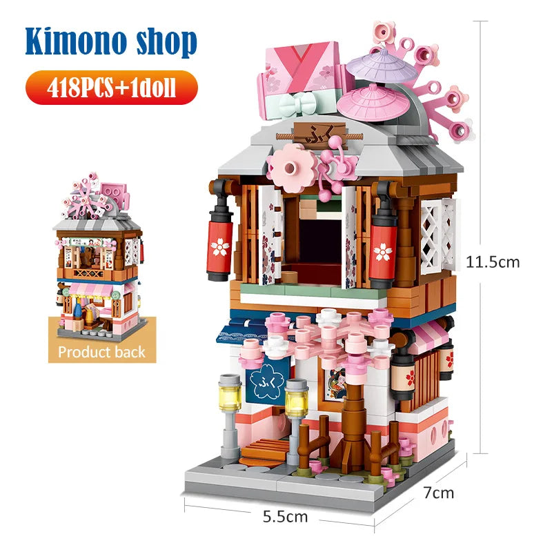 Bouwpakket Mini Stadshuisjes – Japans Straatbeeld met 4-in-1 Blokkenset