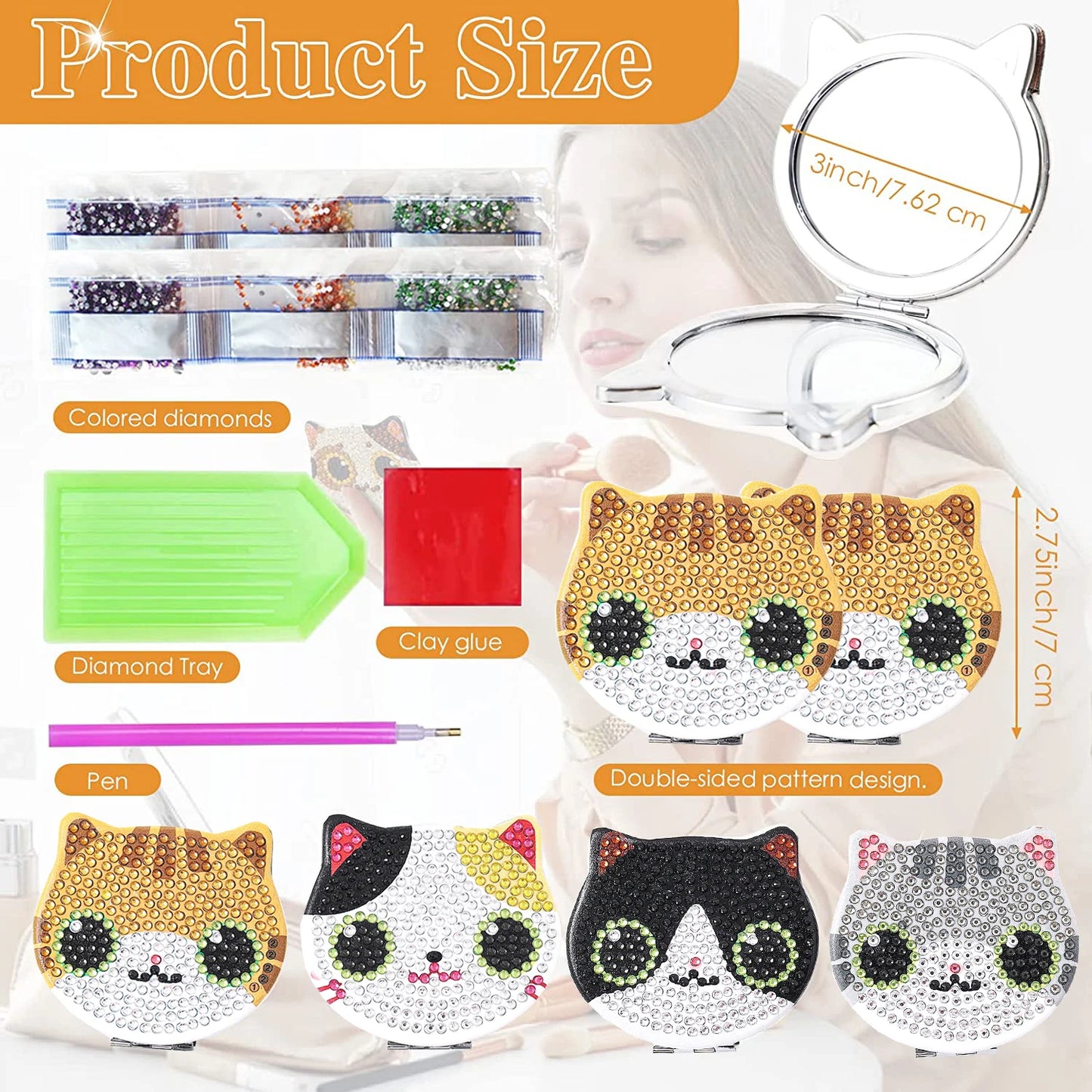 Diamond Painting Spiegel Kat Compacte Opvouwbare Make-up Spiegel