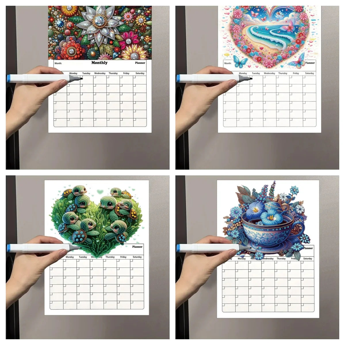 Diamond Painting Kalender Hartvormige Magnetische Planner voor Koelkast en Kantoor