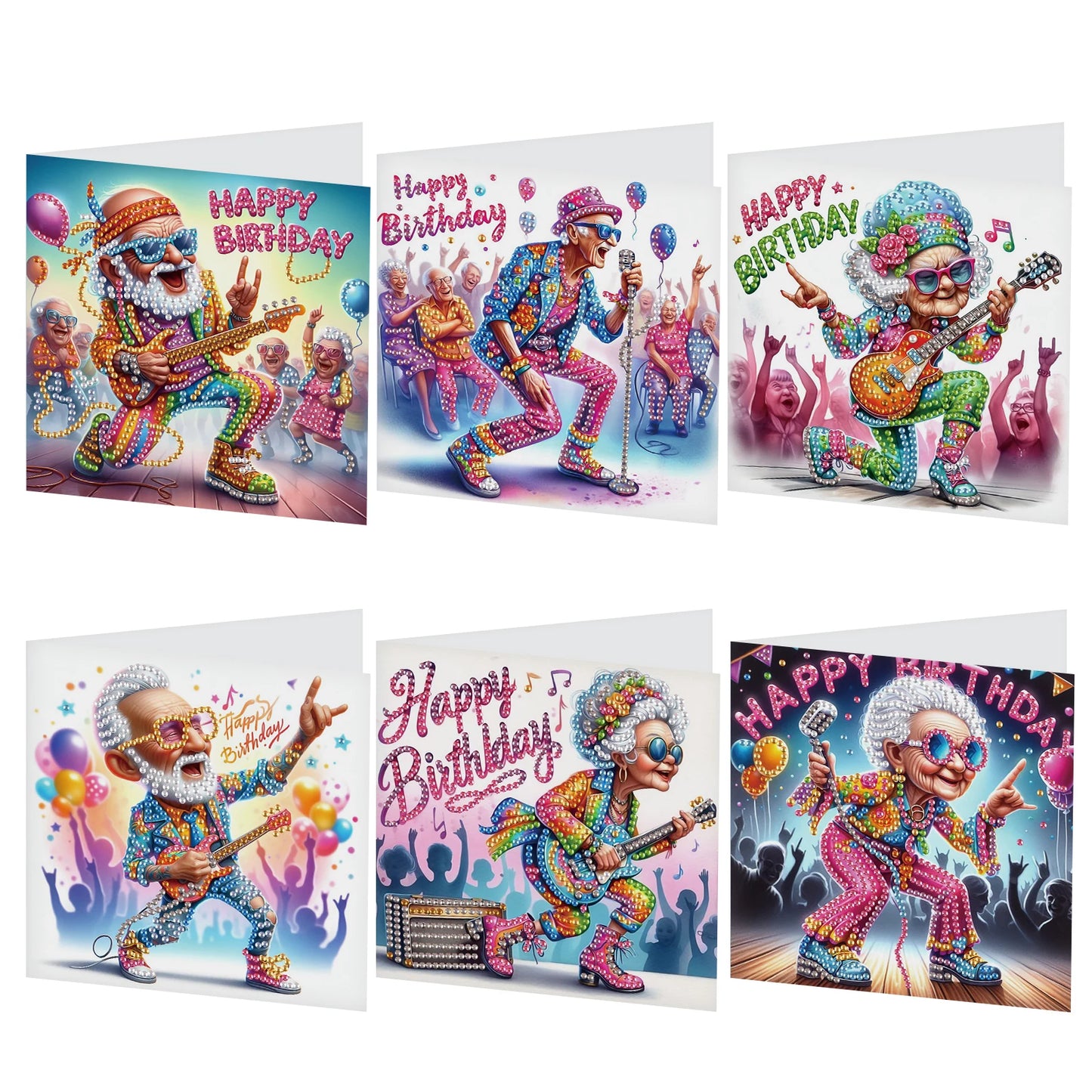 Diamond Painting Verjaardagskaarten set - Gekke Oma’s met Enveloppen