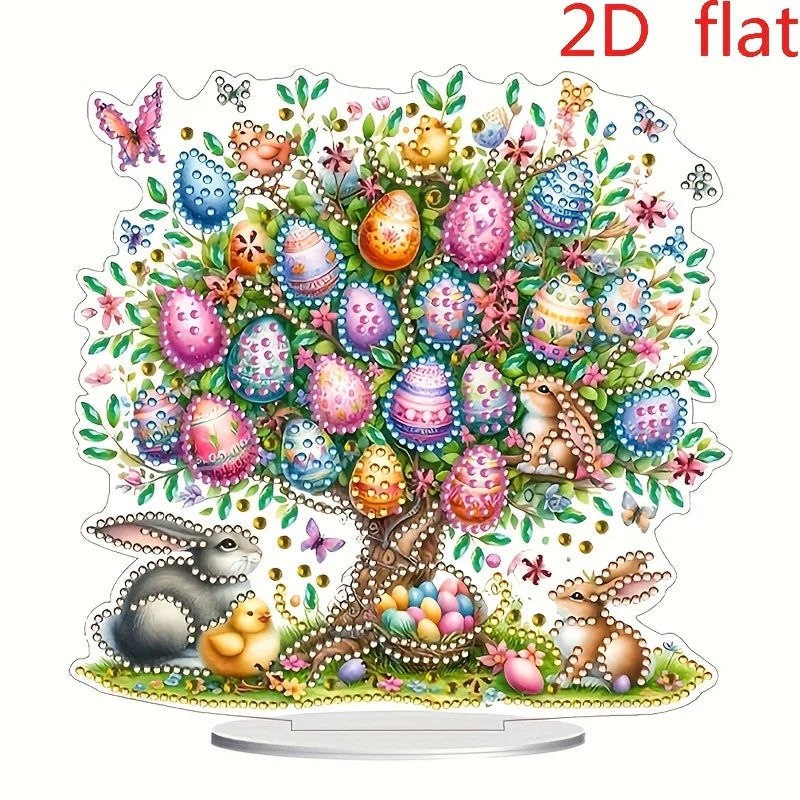 Diamond Painting Tafelornament Paashaas met Boom en Paaseieren
