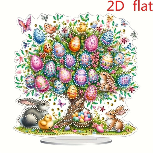 Diamond Painting Tafelornament Paashaas met Boom en Paaseieren
