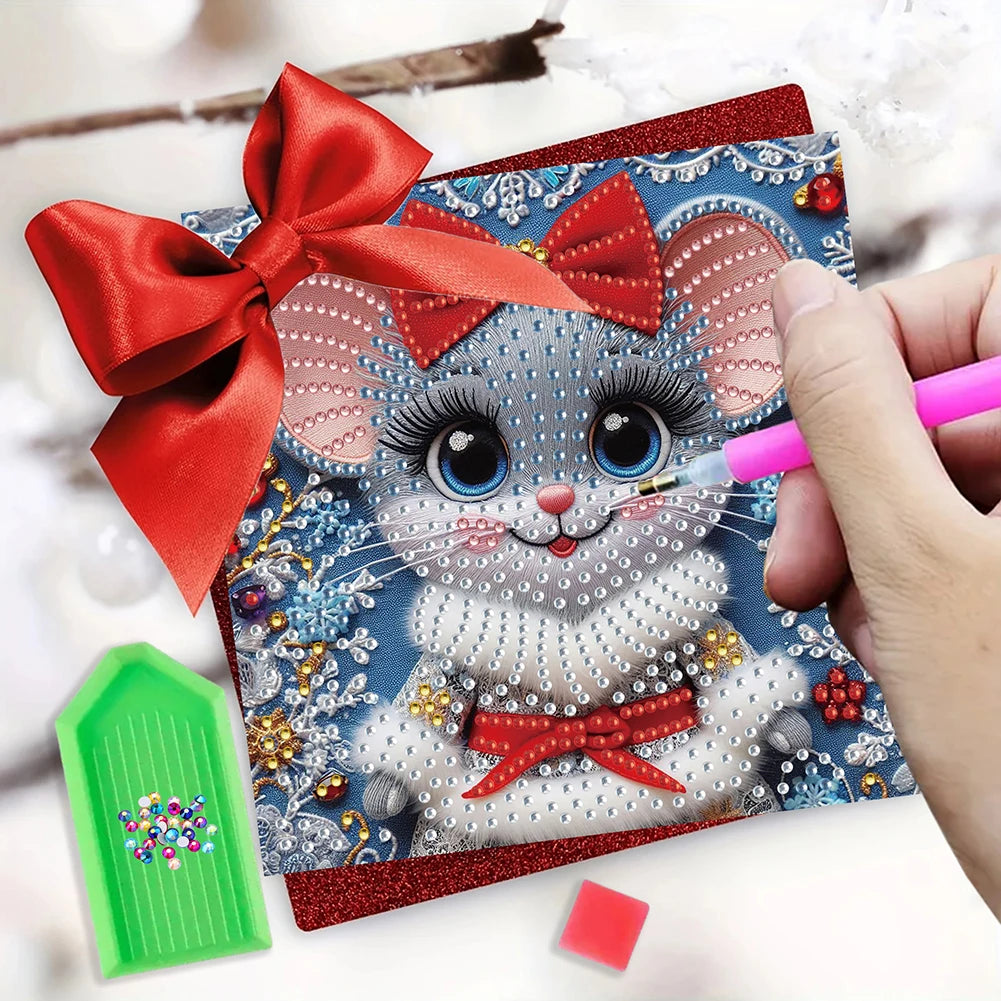 Diamond Painting Kerstkaarten set Muisjes – 6 Feestelijke Kaarten