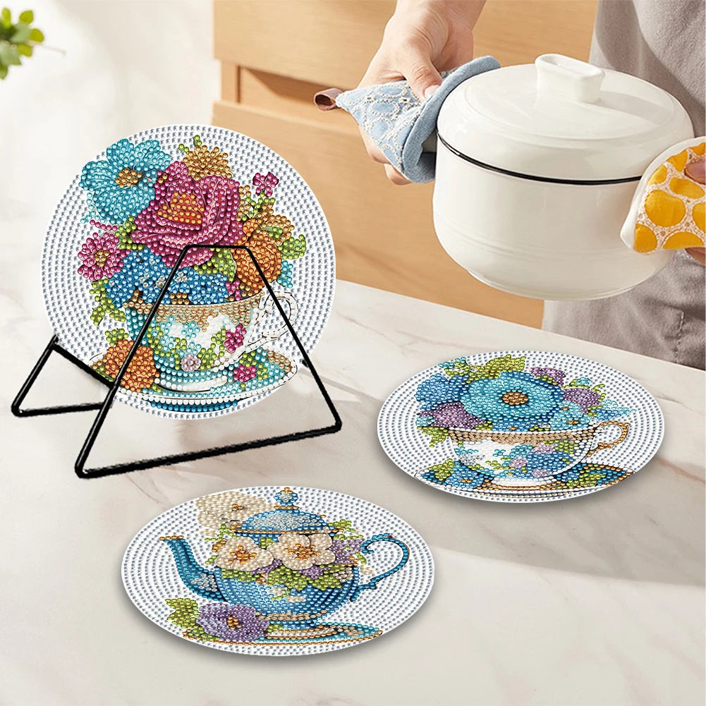 Diamond Painting Placemat met Bloemen en Koe Design – Set van 4