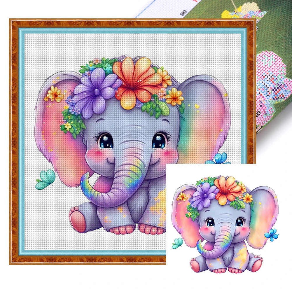 Borduurpakket dieren serie 20x20 cm met voorgedrukte canvas en katoendraad