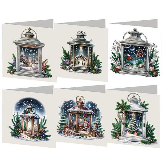 Diamond Painting Kerstkaarten set Lantaarns - 6 Wenskaarten