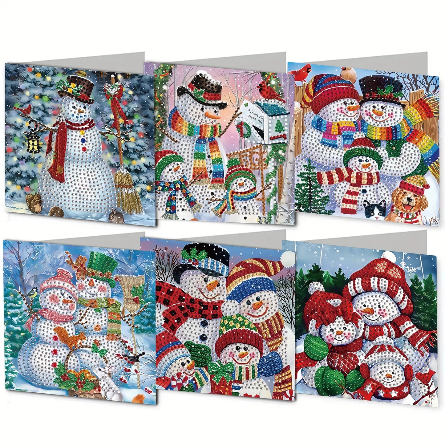 Diamond Painting Kerstkaarten set – 6 stuks feestelijke wenskaarten met strass steentjes