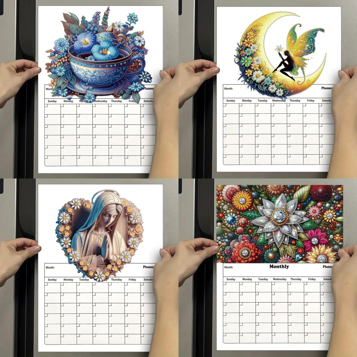 Diamond Painting Kalender 2026 met Dromerige Bloemen en Magnetisch Whiteboard