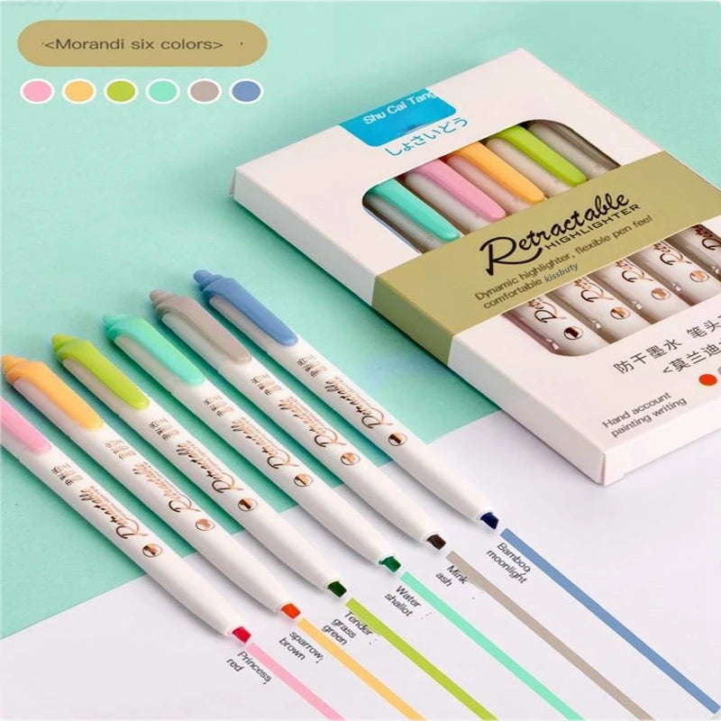 Stiften set met 6 kleuren – Multicolor highlighters met drukknop
