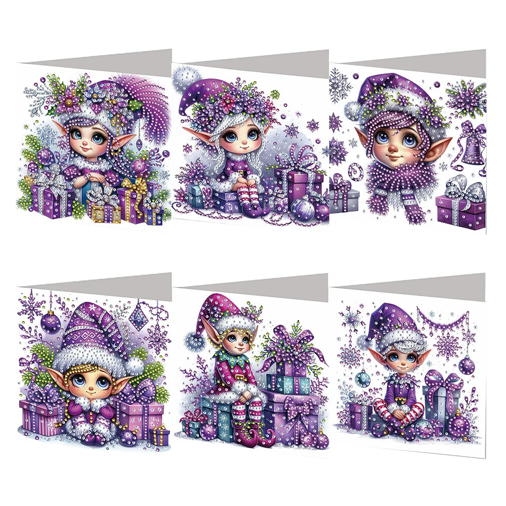 Diamond Painting Kerstkaarten set 6 stuks Elfjes met Enveloppen