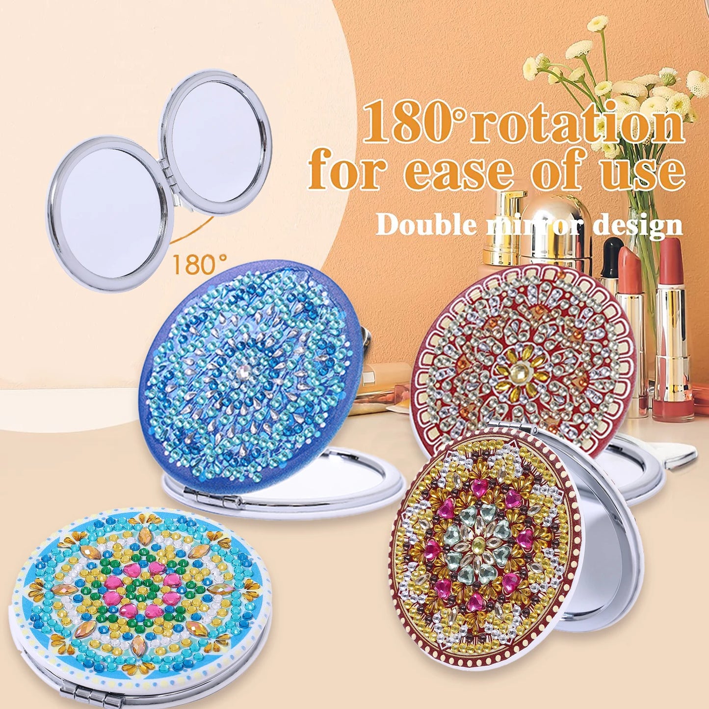 Diamond Painting Spiegel Compacte Mandala Make-up Spiegel Rond 7 cm - 052
