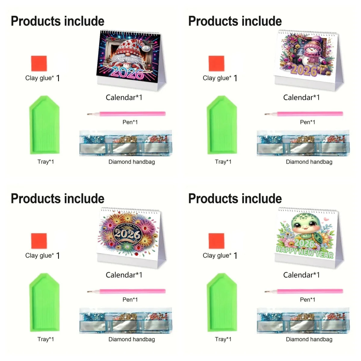 Diamond Painting Kalender 2026 met Kerst Kabouter, Sneeuwpop en Schildpad Ontwerpen