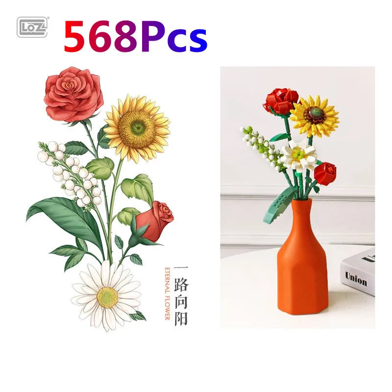 Bouwpakket Bloemenboeket met Rozen – Creatieve Bloemen Bouwstenen Set