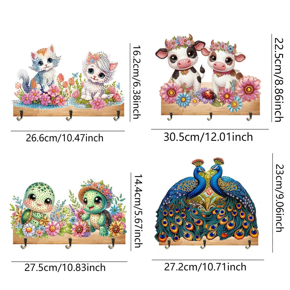 Diamond Painting Kapstok/Sleutelrek met Dieren Design Wandrek