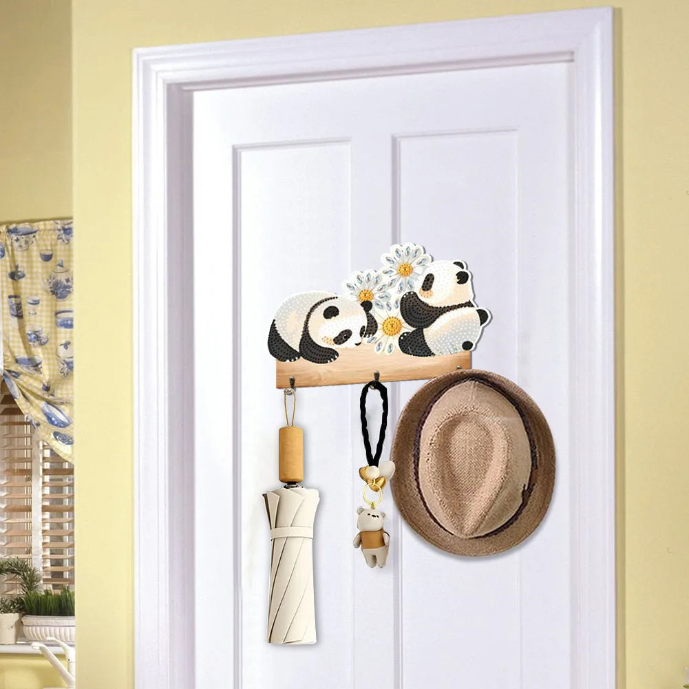 Diamond Painting Kapstok/Sleutelrek Dieren Met 3 Haken Hout