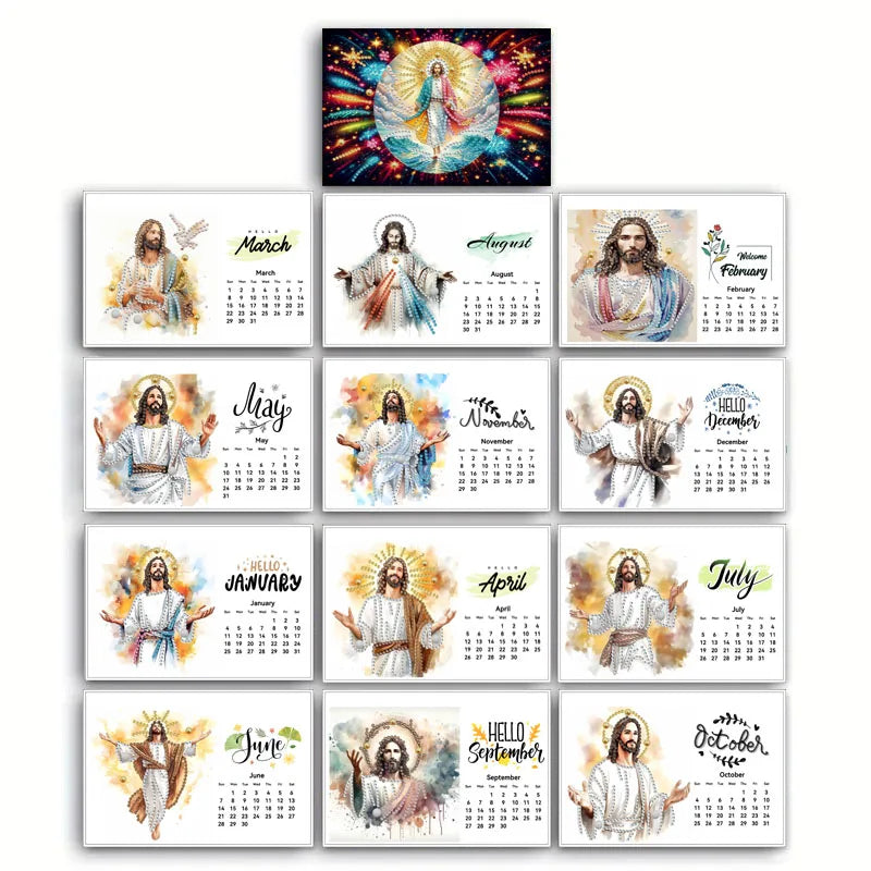 Diamond Painting Kalender met Kerst en Familie Thema – 13 Pagina’s Tafelkalender