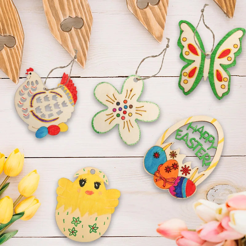 Houten figuur om zelf te schilderen/kleuren – 10/20/50 stuks paashanger set