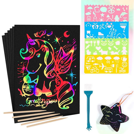 Krastekeningen set 60-delig Regenboog Scratch Art Papier met Sjablonen
