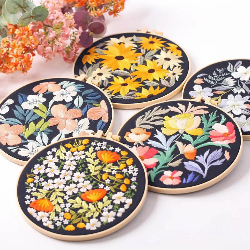 Borduurpakket rond Bloemen Borduren voor Beginners met Volledig Patroon