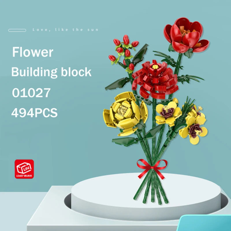 Bouwpakket Bloemenboeket met Rozen – Creatieve Bloemen Bouwstenen Set