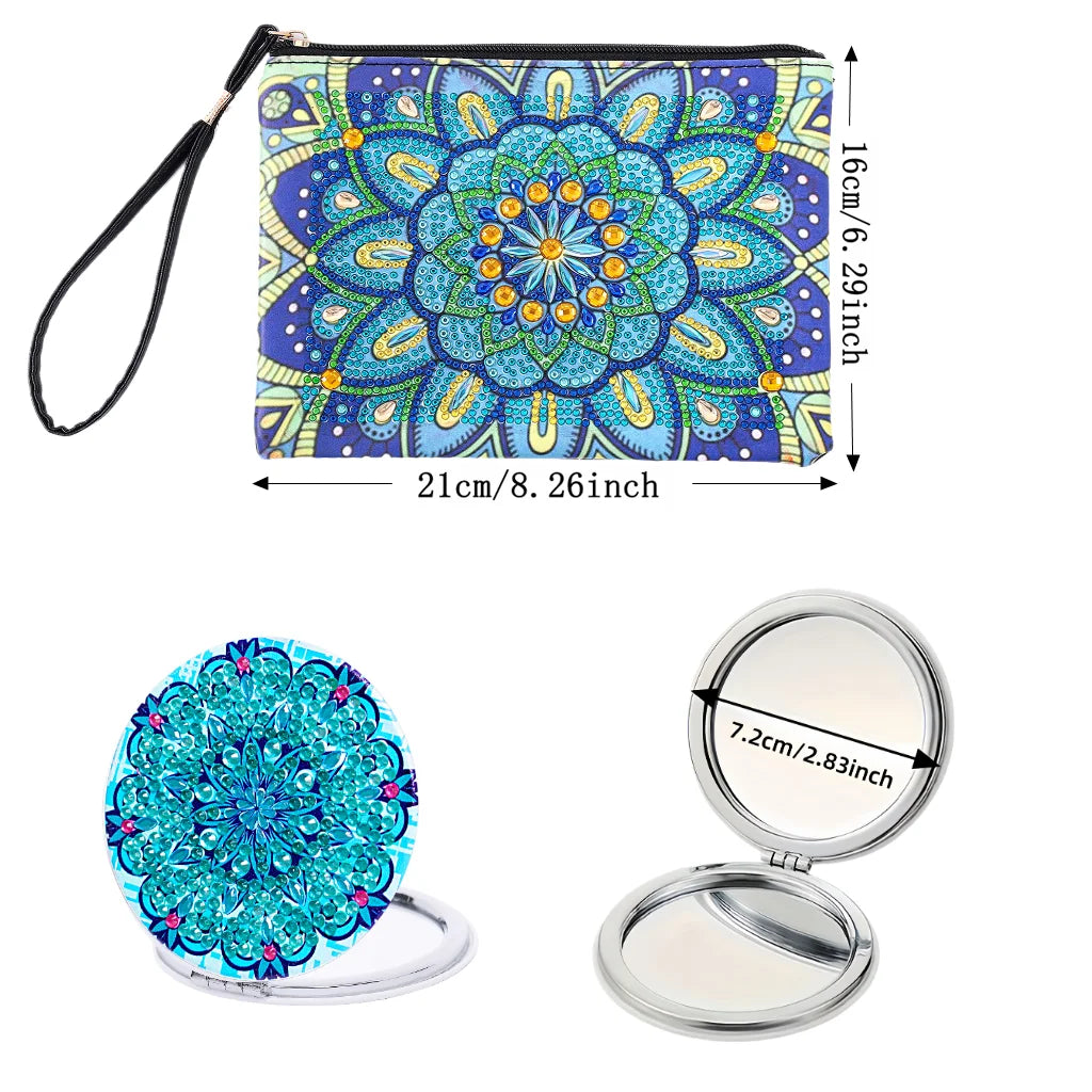Diamond Painting Etui met Mandala Ontwerp en Luxe Spiegeltje – Set van 2