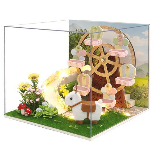 Zelfbouw Miniatuurhuisje met Meubels en Verlichting – H031 met stofkap