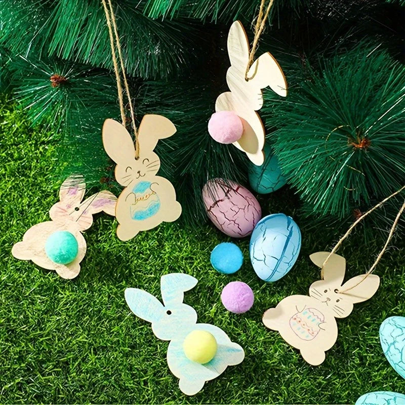 Houten Paas figuur om zelf te kleuren/schilderen – Konijntjes Hanger Set