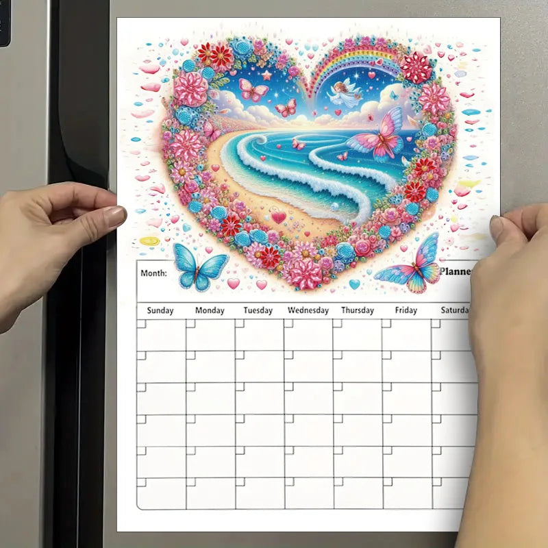 Diamond Painting Kalender Hartvormige Magnetische Planner voor Koelkast en Kantoor