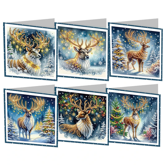 Diamond Painting Kerstkaarten set - Luxe kerstgroet kaarten met steentjes - Rendier