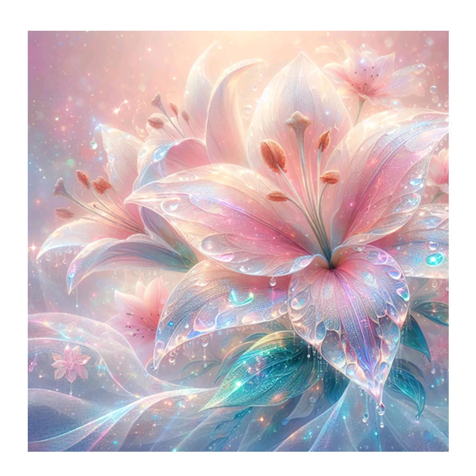 AB Diamond Painting met Fairy dust steentjes Roze Lelie Bloemen