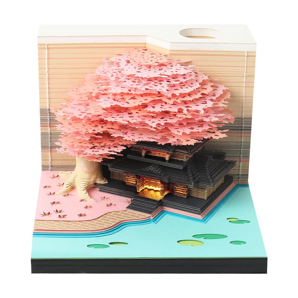 3D Papier Sculptuur Kalender Sakura Boomhuis – Uniek Bureau Decor - 2026